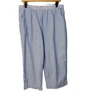 Norm Thompson Blue and White Seersucker Striped Crop Cotton Women’s L.